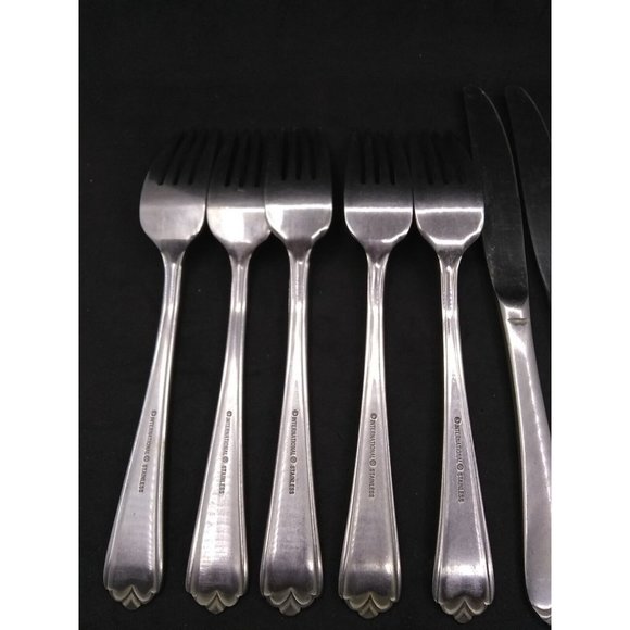 Vtg. Set Of 11 International China Satin Lotus Pattern ? Stainless Flatware READ - Picture 9 of 12